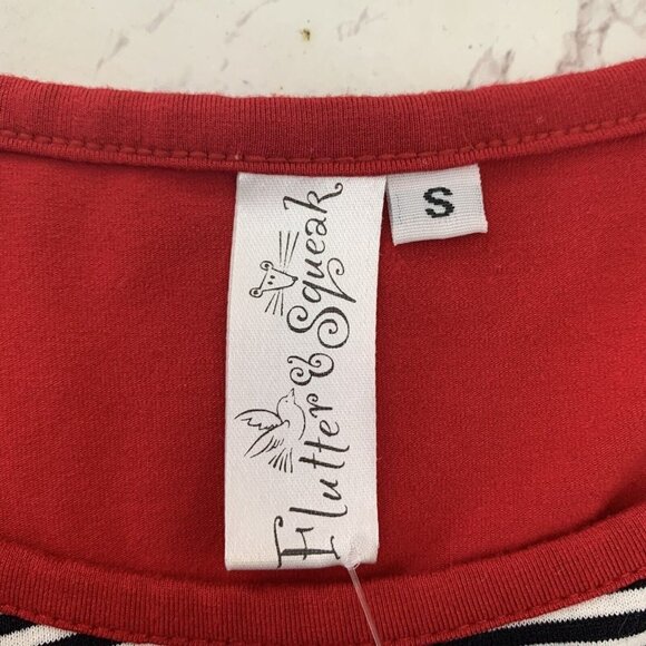 Flutter & Squeak Small Tunic Top Stripe Red Black White Button Back Front Pocket - Picture 4 of 5